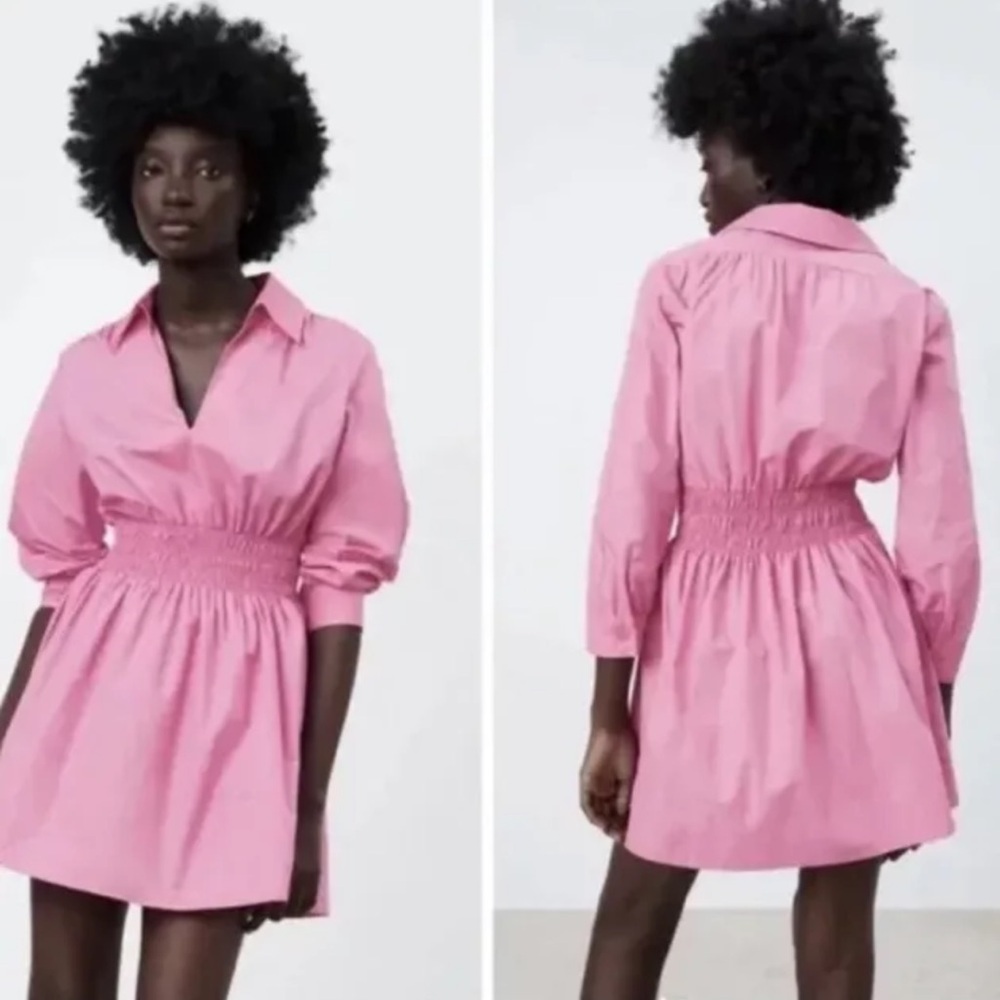 Zara Pink Cotton Poplin Long Sleeve Shirt Min Dress Medium - Picture 6 of 10